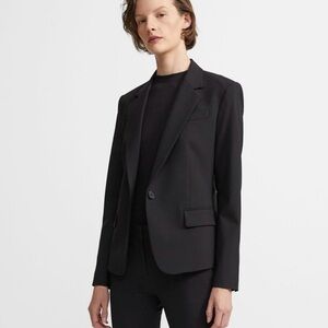 Theory black wool stretch blend one button blazer